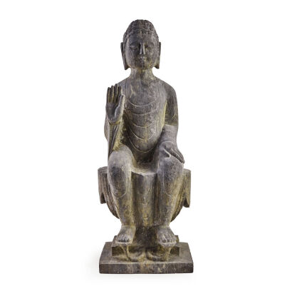 A Chinese Ming Dynasty Stone Carvedn Sitting Buddha Statue