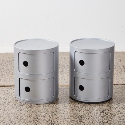 A Pair of Silver Kartell Componibili Side Tables by Anna Castelli