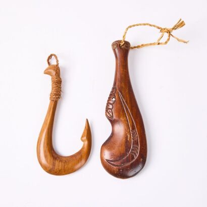 A Contemporary Carved Patu and Hook