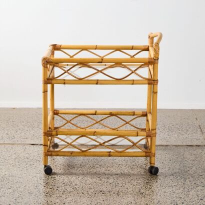 A Two Tier Glass Cane Drinks Trolley