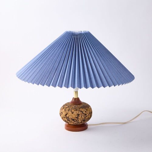 A Small Cork Table Lamp with Pleated Lampshade