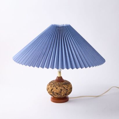 A Small Cork Table Lamp with Pleated Lampshade