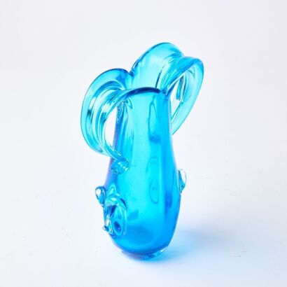 A Blue Double Handled Art Glass Vase