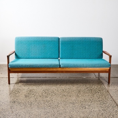 A Blue Upholstered Folding Sofa Daybed by Airest