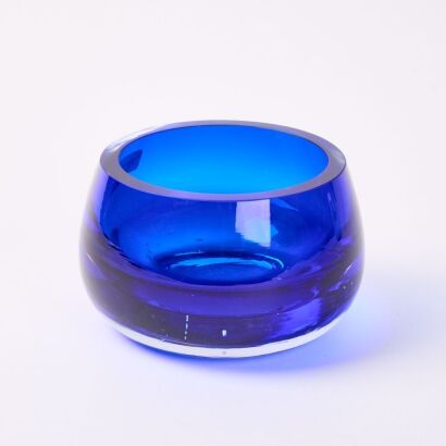 A Heavy Blue Glass Bowl with Outer Clear Glass