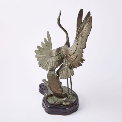 A Bronze Crane Taking Flight Signed "Burn 85"
