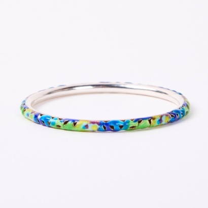 An Antique Chinese Sterling Silver Cloisonne Bangle