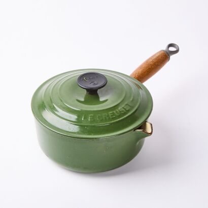 A Le Creuset Green Enamel Cast Iron Saucepan Size 18