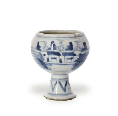 A Chinese Ming Dynasty Blue and White Stem Cup (one crack)