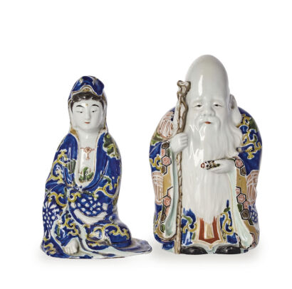 Japanese Meiji Period Porcelain God of Longevity and Guanyin Statues