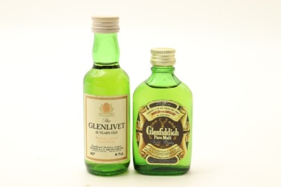 (1) Glenlivet 12 Year Old & Glenfiddich Single Malt Scotch Whisky Miniatures, 2 Bottles Sold as One Lot