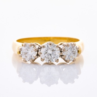 18ct Yellow Gold, Traditional 1.05ct Three Stone Diamond Ring