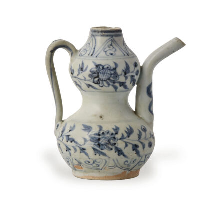 A Chinese Yuan Dynasty Blue and White Gourd-shaped Small Ewer