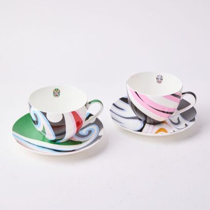 A Boxed Pair of Peking Opera Mask Cups & Saucers