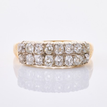 18ct Yellow Gold / Silver, Vintage, Double Row 1.12ct Diamond Ring