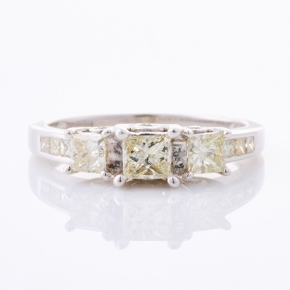 14ct White Gold, 1.00ct Princess Cut Three Stone Dimaond Ring