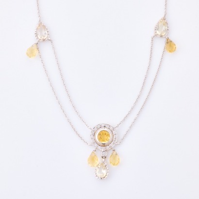 18ct White Gold, Modern, 4.00ct Citrine / .20ct Diamond Necklace