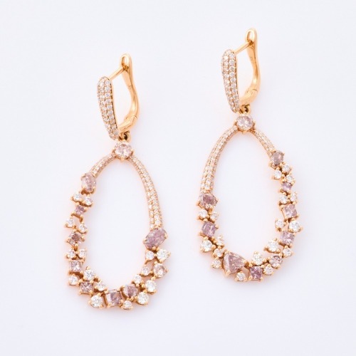 18ct Rose Gold, 2.83ct Fancy Purplish Pink Diamond Drop Earrings