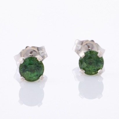 14ct White Gold, 4.0mm Green Sapphire Stud Earrings