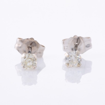 14ct White Gold, 2.80mm Old Mine Cut Diamond Stud Earrings