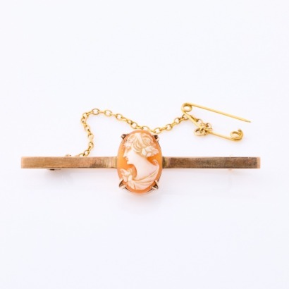 9ct Rose Gold, Vintage, Shell Cameo Bar Brooch