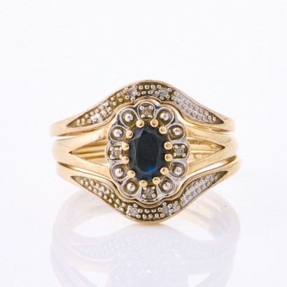 9ct Yellow Gold, Vintage, Sapphire / Diamond Three Ring Set