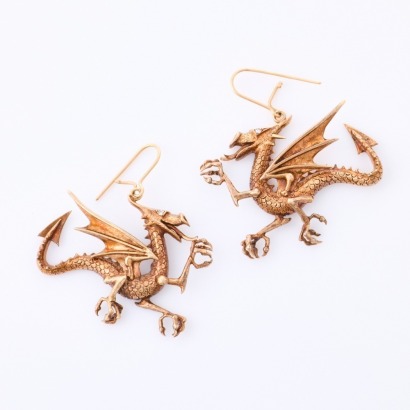 9ct Rose Gold, .02ct Diamond Set Dragon Earrings