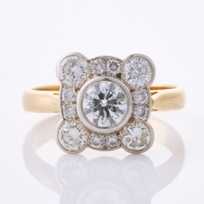 18ct Yellow Gold / Platinum, Modern, .85ct Diamond Dress Ring