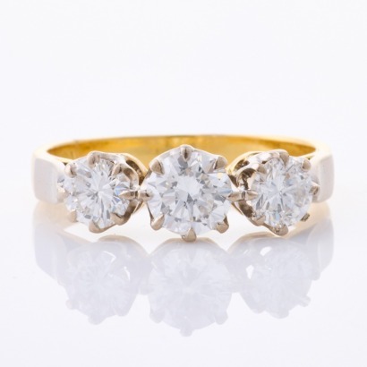 18ct Yellow Gold, Traditional 1.30ct, Three Stone Diamond Ring