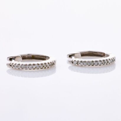 9ct White Gold, .08ct Diamond Set Huggie Earrings