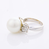 12ct Rhodium Plated, Yellow Gold, Cultured Pearl / .42ct Diamond Ring - 2