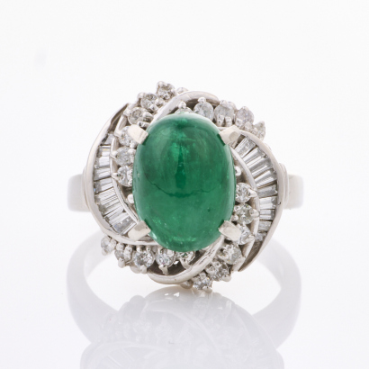 Platinum, Modern, 3.11ct Emerald / .50ct Diamond Ring