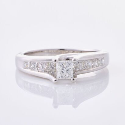 14ct White Gold, Modern, .77ct Princess Cut Diamond Ring