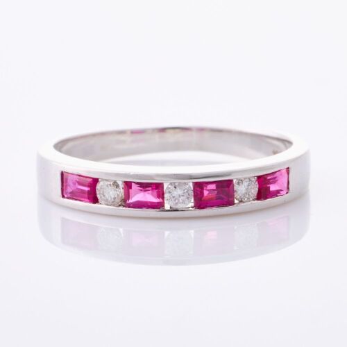 18ct White Gold, Modern, .12ct Ruby / .075ct Diamond Ring