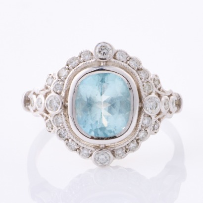 9ct White Gold, .35ct Diamond / 1.70ct Aquamarine Ring