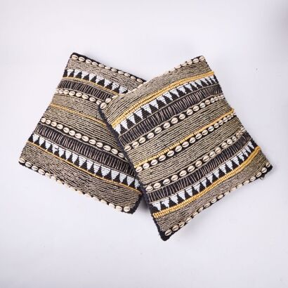 A Pair Of Brand New Handmade Bali Cushions Covers With Shell Embellishments