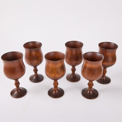 A Set of Six Wooden Carved Goblets