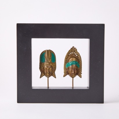 A Pair of Minature Masks in a Box Frame