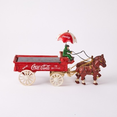 Coca Cola Vintage Cast Iron Horse Drawn Wagon