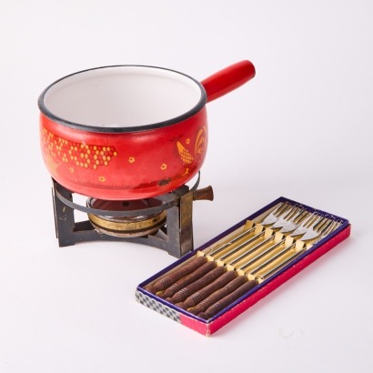 A French Fondue Pot and Fondie Forks