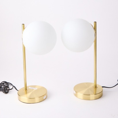 A Pair Of MCM Ball Bedside Lamps In Gold