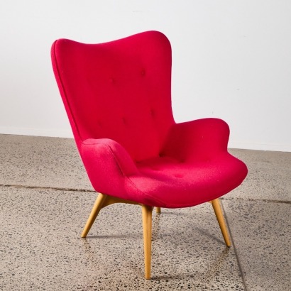 A Grant Featherstone Style Lounge Chair In Red Upholstery