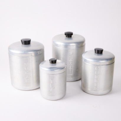 A Set of Four Vintage Aluminium Kitchen Cannisters