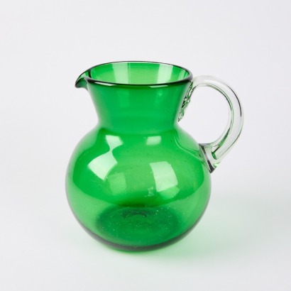 A Large Green Hand Blown Glass Jug Made In Mexico