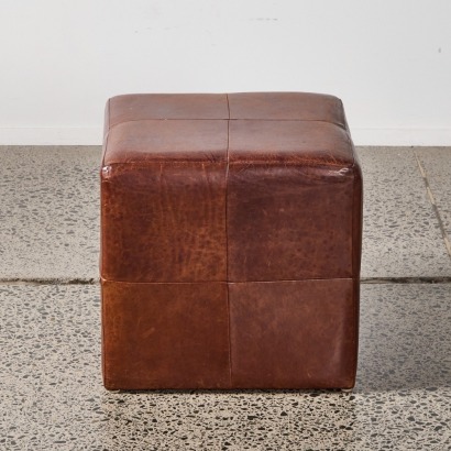 A Leather Cube Pouf