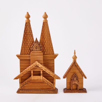 A Pair Of Folk Art Temples