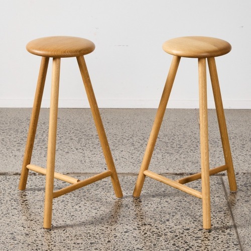 A Pair Of Oak Nikari Perch Stools By Wesley Walters & Salla Luhtasela