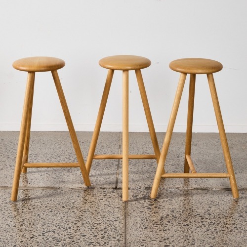 A Trio Of Oak Nikari Perch Stools By Wesley Walters & Salla Luhtasela