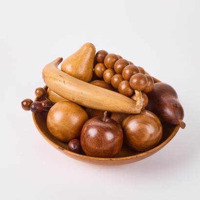 A Large Kauri Fruit Bowl Filled with Wooden Fruits