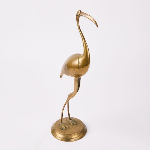 A Vintage Brass Crane Bird Sculpture